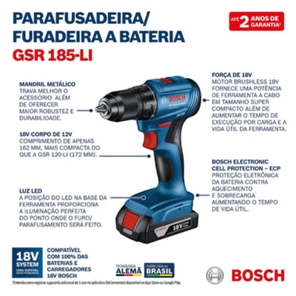 Furadeira à bateria(1) Bosch GSB 185-LI 18V, BRUSHLESS