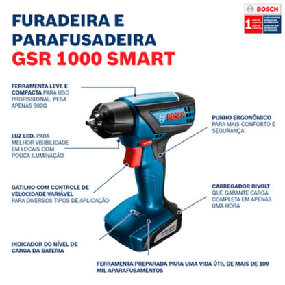 Parafusadeira Furadeira a bateria Bosch GSR 1000 Smart, 12V