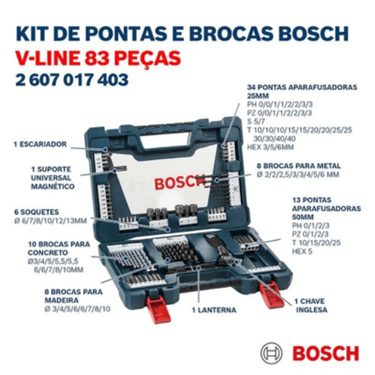 Kit de pontas e brocas em Titânio Bosch V-Line 83 peças