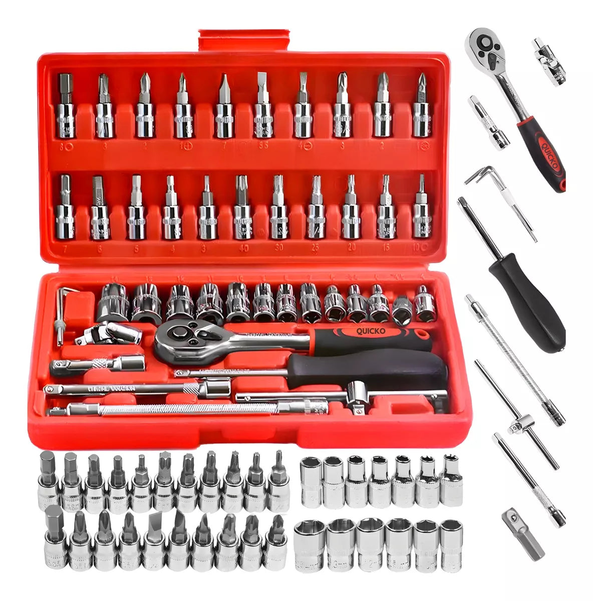 Kit de chave 46 Peças De Aço Crv 1/4 com maleta